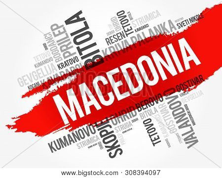 List Of Cities And Towns In The Republic Of Macedonia, Word Cloud Collage, Business And Travel Conce
