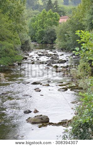 The Mighty Miera River That Empties Into The Cantabrico At Its Lierganes Pass. August 24, 2013. Lier