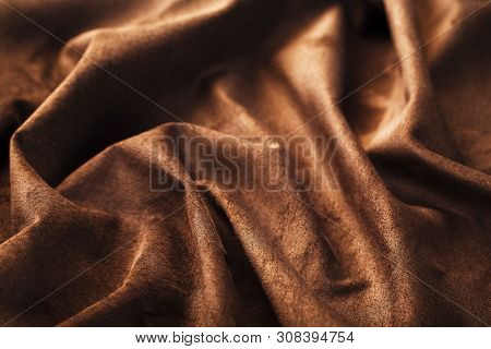 Brown Velor Textural Background Pattern. Gorgeous Elastic Velor Fabric Has A Velvet Pile, Shine And