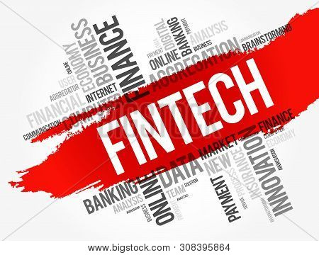 Fintech Word Cloud Collage, Business Concept Background