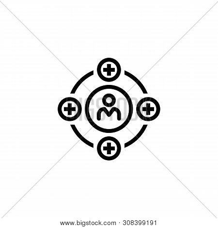 Competence Line Icon. Pluses Circling Person, Employee, Candidate. Skills Concept. Vector Illustrati