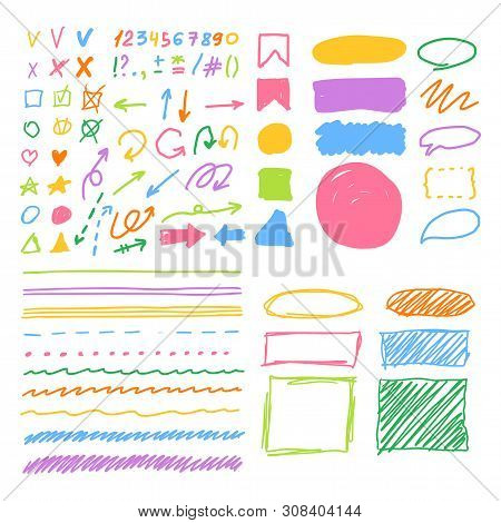 Marker Style Set Hand Drawn. Text Mark Templates. Lines, Stroke, Shapes