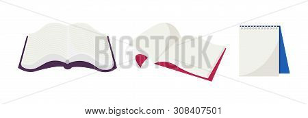 Books Vector Opened Diary Story-book And Notebook On Bookshelves In Library Or Bookstore Illustratio