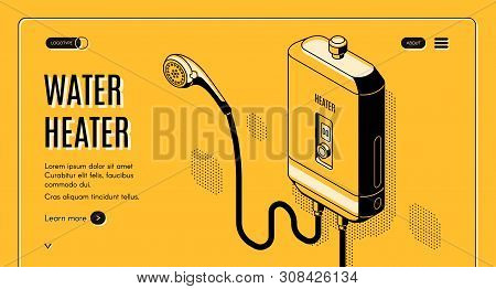 Energy Efficient, Affordable Solutions For Modern Home Bathroom Isometric Web Banner, Landing Page. 
