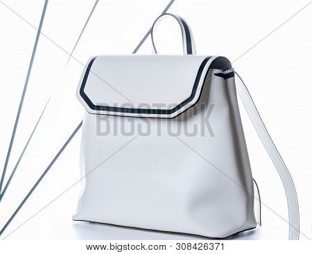 White Womens Leather Backpack. Fashion Bag On White Background
