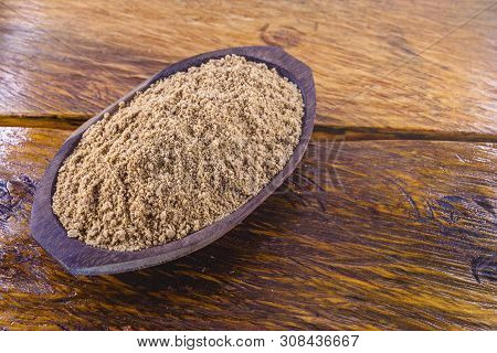 Sweet Peanut Ground And Made In Brazil, Called Paçoca, Food On Rustic Wooden Table, With Space For T
