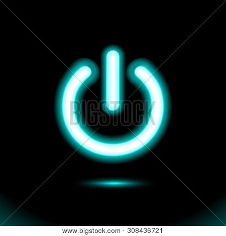 Blue Neon Lamp, Sign, Button Light, On-off Switch, Icon. Start, Power Symbol For Design On Black Bac