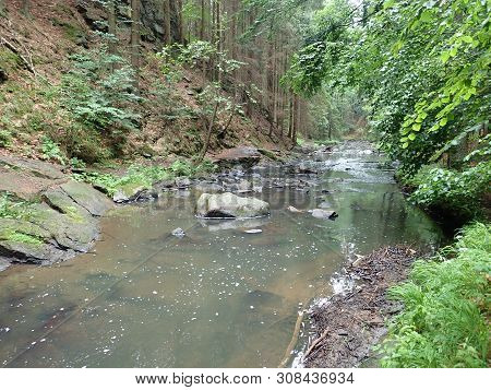 Beautiful Valley Of Wild Doubrava River In Bohemian Highlands In Checz Republic