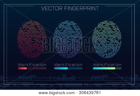 Fingerprint Scanning Identification System In Futuristic Hud Style. Biometric Interface. Recognition