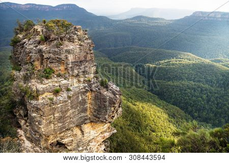One Rock Formation Of The Three Sisters With View To The Valley And Canyons From Spooners Lookout, N