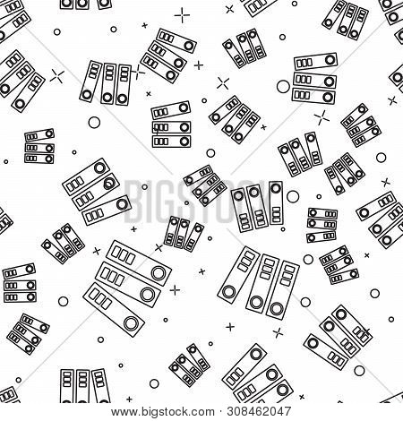 Black Line Office Folders With Papers And Documents Icon Isolated Seamless Pattern On White Backgrou