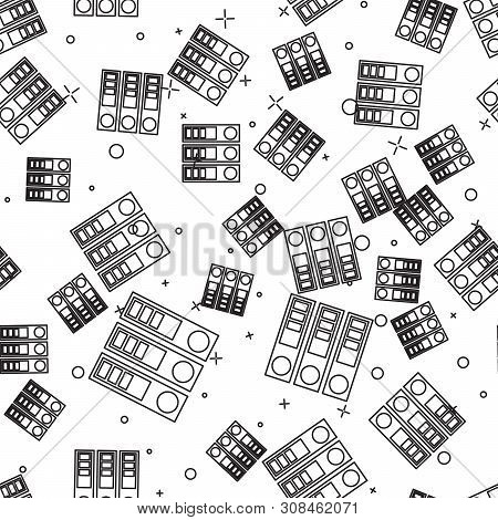 Black Line Office Folders With Papers And Documents Icon Isolated Seamless Pattern On White Backgrou