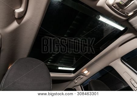 Novosibirsk, Russia - June 22, 2019:  Nissan X-trail,  Close-up Of The Black  Rear Seats And Hatch. 