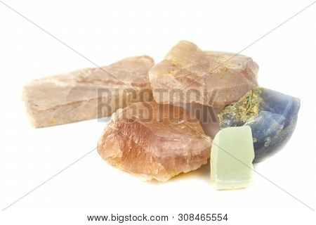 Rose Quartz Mineral For Accessories Industrial Isolate On White Background