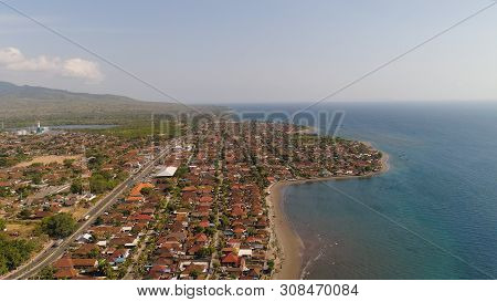 Aerial View Coastal Port City Gilimanuk Place Where Ferry Port For Departure From Bali To The Island