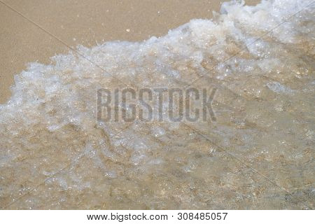 Beach Top View With Wave Foam. Stock Photo Image Of Blue Color Of Ocean Water, Sea Surface. Soft Blu