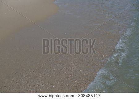 Beach Top View With Wave Foam. Stock Photo Image Of Blue Color Of Ocean Water, Sea Surface. Soft Blu