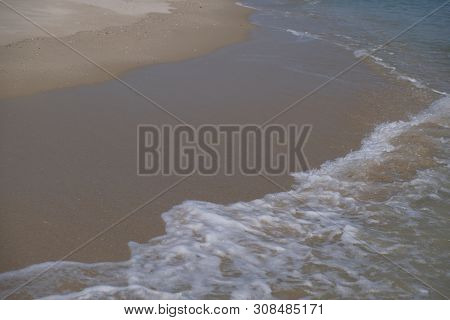 Beach Top View With Wave Foam. Stock Photo Image Of Blue Color Of Ocean Water, Sea Surface. Soft Blu