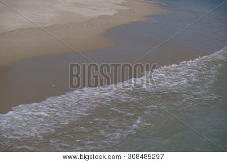Beach Top View With Wave Foam. Stock Photo Image Of Blue Color Of Ocean Water, Sea Surface. Soft Blu