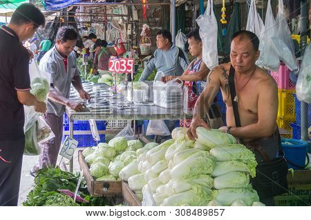 Bangkok, Thailand - 22nd April 2016: Vegetable Stall On Khlong Toei Market. This Is Bangkoks Largest