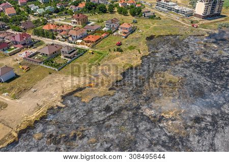 Heavy Smoke In Steppe. Forest And Steppe Fires Destroy Field, Steppes During Severe Droughts. Fire,