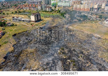 Heavy Smoke In Steppe. Forest And Steppe Fires Destroy Field, Steppes During Severe Droughts. Fire,