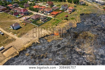 Heavy Smoke In Steppe. Forest And Steppe Fires Destroy Field, Steppes During Severe Droughts. Fire,