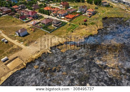 Heavy Smoke In Steppe. Forest And Steppe Fires Destroy Field, Steppes During Severe Droughts. Fire,