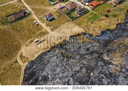 Heavy Smoke In Steppe. Forest And Steppe Fires Destroy Field, Steppes During Severe Droughts. Fire,