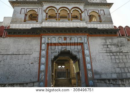 Stone Masonry Fortified Wall And Gate At Vitthal Temple, Palashi, Parner, Ahmednagar.