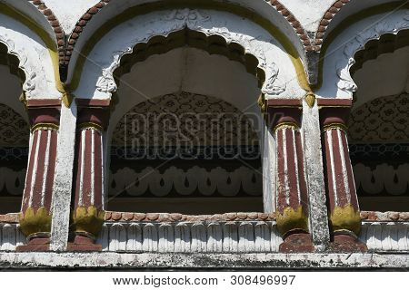 Decorated Stone Masonry Balcony Over Main Gateway At Vitthal Temple. Palashi, Parner, Ahmednagar.