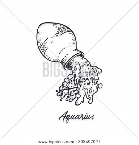 Zodiac Sign Aquarius . The Symbol Of The Astrological Horoscope. Hand-drawn Illustration.
