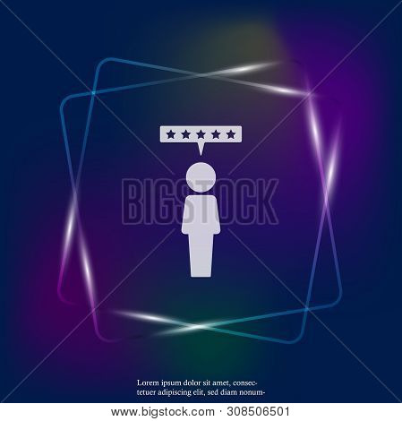Customer Review Neon Light Icon. Raiting And Feedback Illustration. Layers Grouped For Easy Editing 