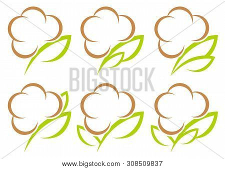 Set Of Six Graphic Cotton Icons Green And Browm