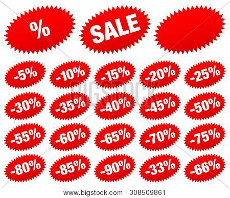 Set Of Red Sale Sticker Minus Oval Stars