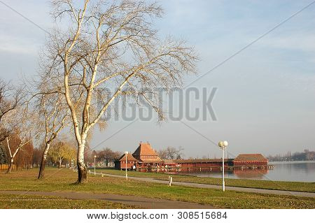 Palic Lake With A Beach And Promenade On The Autumn Sun