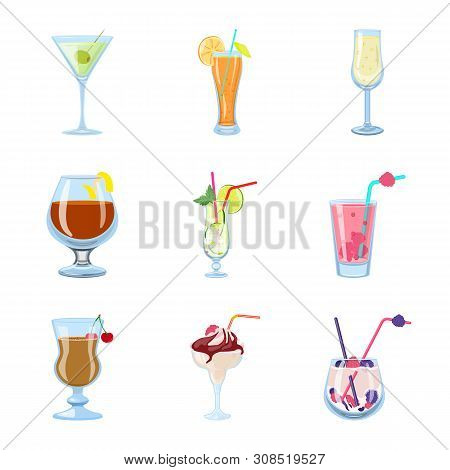 Vector Design Of Cocktail And Drink Logo. Collection Of Cocktail And Ice Stock Vector Illustration.