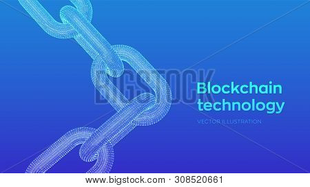 Block Chain. Crypto Currency. Hyperlink Chain. Blockchain Concept. 3d Wireframe Chain With Digital C