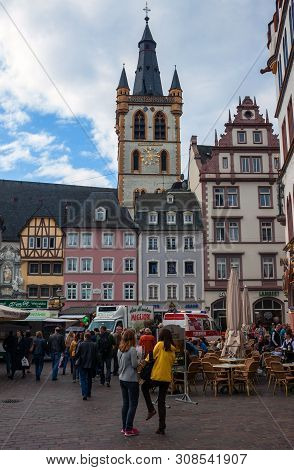 Trier, Germany- September 29: People At Market Square In Trier, Germany, On September 29, 2012. Trie