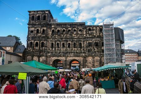 Trier, Germany- September 29: People In Front Of  Ancient Porta  In Trier, Germany, On September 29,