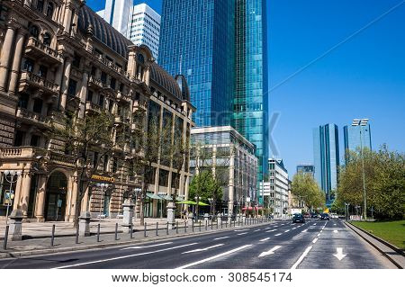 Frankfurt, Germany - May 5: Street Traffic In Frankfurt, Germany On May 5, 2013. Frankfur, Is The Ci