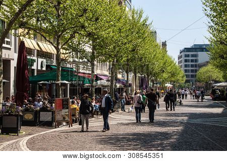 Frankfurt - May 5: People Walk On A Pedestrian Zone On May 5, 2013 In Frankfurt, Germany. Frankfurt 