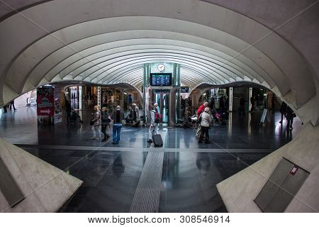 Liege, Belgium - May 13: Futuristic Liege-guillemins Railway Station On May 13, 2013 In Belgium. Sta