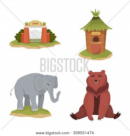 Vector Illustration Of Zoo And Park Icon. Set Of Zoo And Animal Stock Symbol For Web.