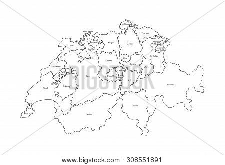 Vector Isolated Illustration Of Simplified Administrative Map Of Switzerland. Borders And Names Of T