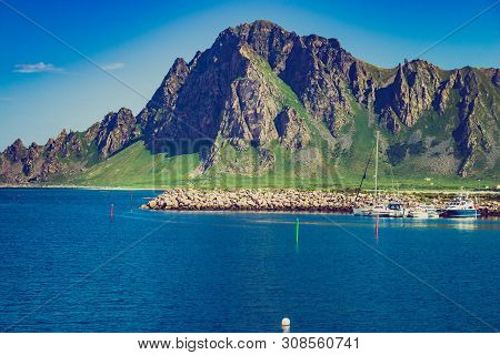 Fishing Port, Bleik Village In Summer Time. Andoya Island, Vesteralen Archipelago.