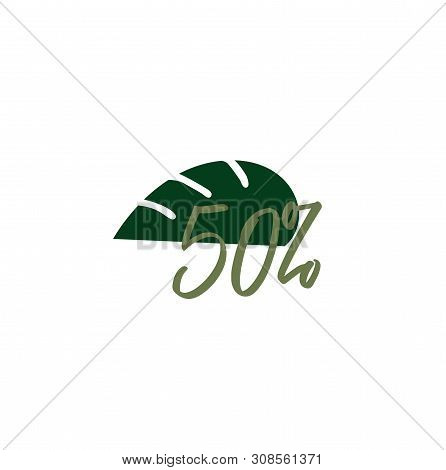 Vector Icon - Summer Big Sale 50% Of The Triad Leaf Monstera. Black Friday - Shopping Day