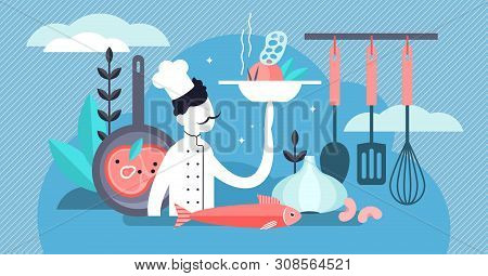 Chef Vector Illustration. Flat Tiny Professional Cooking Occupation Persons Concept. Work And Job In