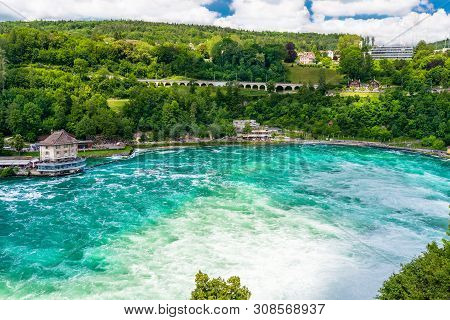 Neuhausen Am Rheinfall, Switzerland - 23 July 2019. Waterfall On The River Rhine In Neuhausen Am Rhe