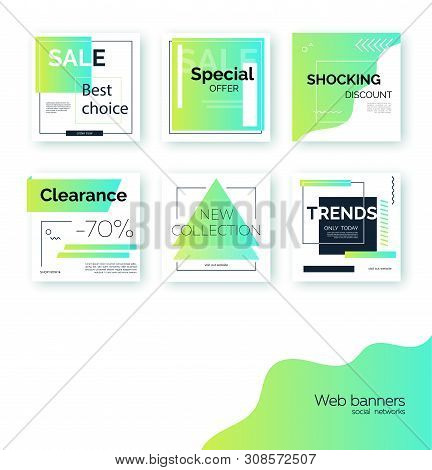 Banners, Templates For Social Media Post Promotion. Geometric Square Backgrounds